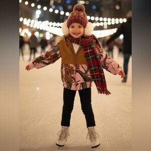 Outdoor Habitat Pink & Brown Camo Hooded Coat Zipper Front Pockets Girls 2T